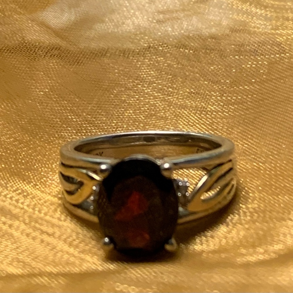 Garnet and Diamond Sterling Silver Ring with Gold Accents